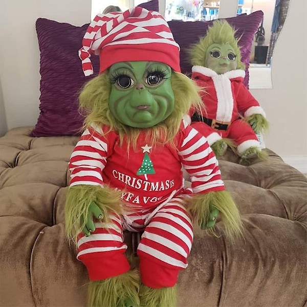 Jul Grinch Latex Plysjedocke Reborn Baby Grinch Kosedyr Julegave Es-WELLNGS Striped