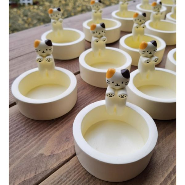 Kissan Kynttilänjalka Lämmittävät Tassut Kissan Kipsikynttilänjalka Söötti Piirretty Kynttilänjalka Koristelahja Tytölle Naisille (Värikäs Kissa) Colorful Cat
