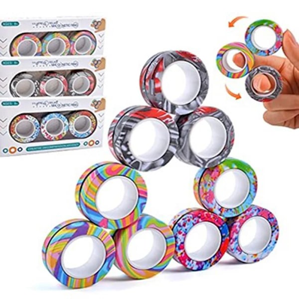 3 st Magnetiska fingerringar Färgglada Ångestdämpande Fidget Leksaker Set för Vuxna Magnet Spinner Anti-stress Lindra Ångest Leksaker för Pojkar NO.1736