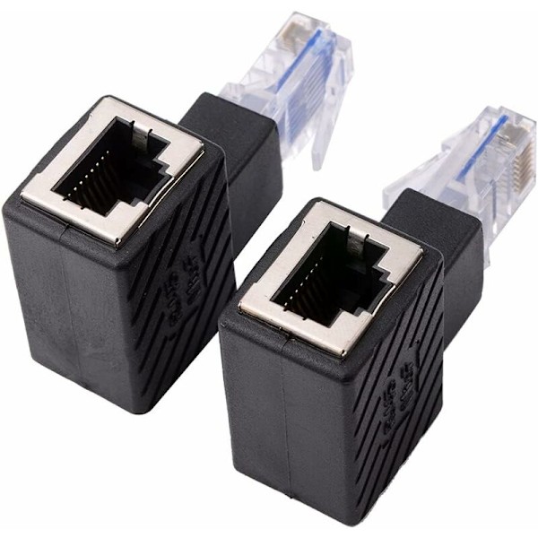 stk 90 graders Ethernet-adapter, høyre + venstre vinkel, RJ45-plugg til kontakt, adapter, skjermet, nettverkstilkobling, kompatibel med Cat5 Cat6