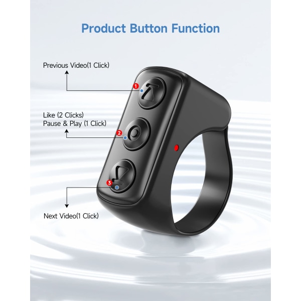 Bluetooth Scroll Ring Uppladdningsbar trådlös kamerafjärrkontroll (svart)
