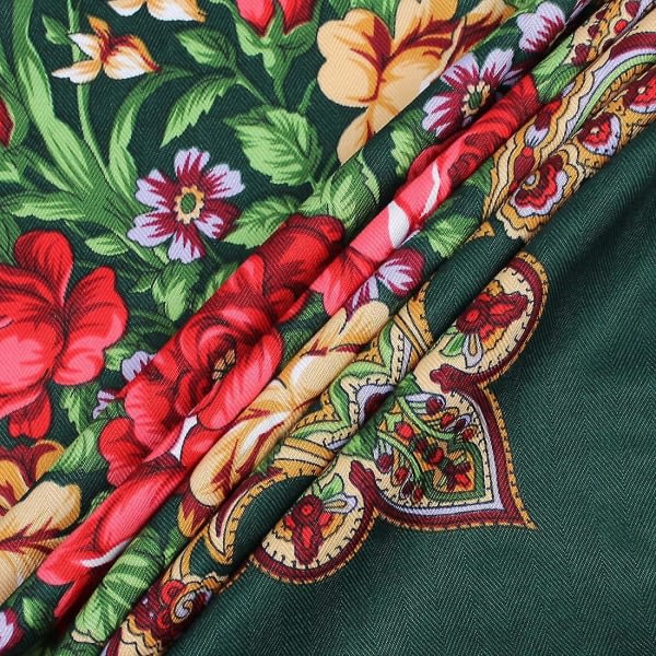 Överdimensionerad traditionell, blommig ponchosjal retro halsduk med tofsfransar