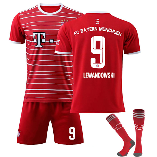 LEWANDOWSKI #9 trøje 2022/23 Ny fodboldtrøje T-shirt sæt Bayern München Hjemmebane Bayern Munich Home Kids 16(90-100CM)