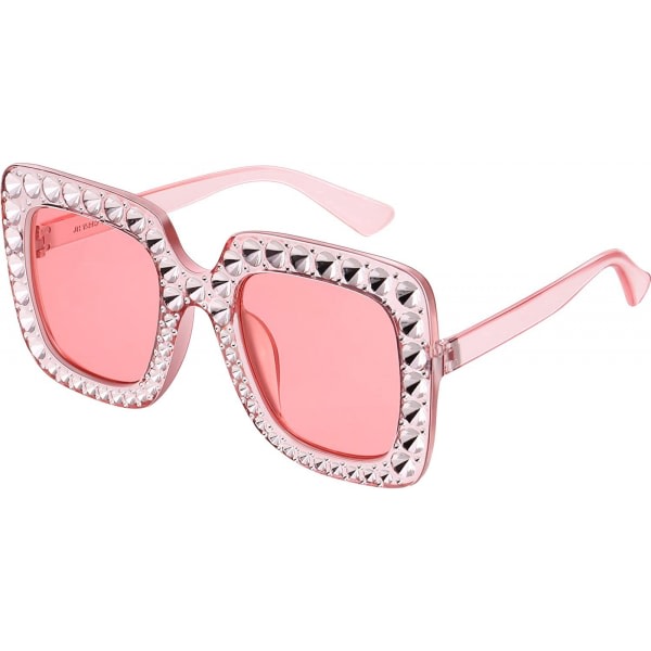 Oversize fyrkantiga gnistrande solglasögon Retro tjocka solglasögon, rosa