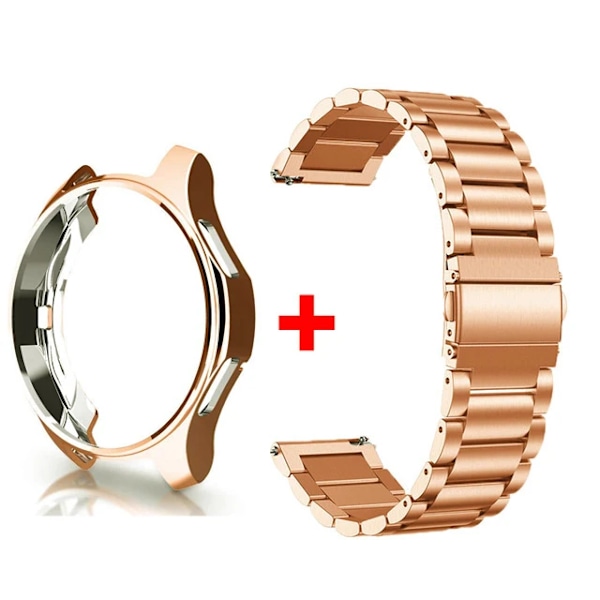 Band+ kotelo Samsung Galaxy Watch 6 5 4 44mm 40mm Classic 46mm 42mm ruostumattomasta teräksestä Galaxy Watch 3 5 Pro 41 45mm hihna rose gold rose gold