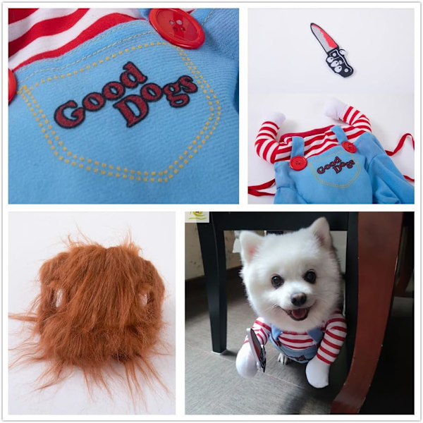 Dødelig dukke hundekostume, Chucky hund cosplay sjov Halloween jule hundekostume fest kostume passer til små mellemstore store hunde (M: Bryst 21\" - 27\")