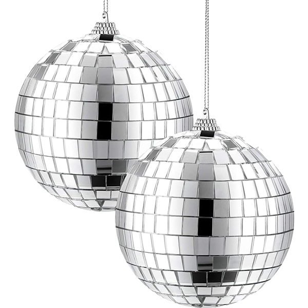 2 förpackningar 4-tums spegeldiscoboll, 70-talsdiscofestdekoration, hängboll för fest eller DJ ljuseffekt, scenrekvisita, spelrekvisita (silver)