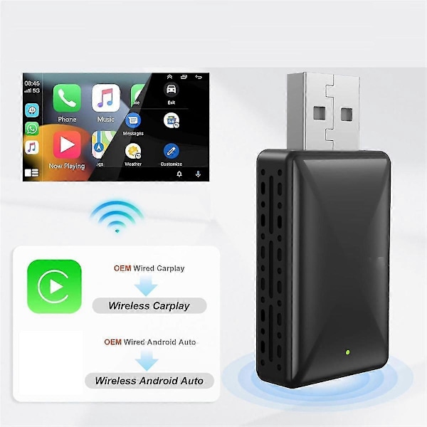 Trådløs Android Auto-adapter og trådløs CarPlay-dongle for Plug and Play-konvertering{GKS}