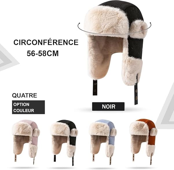 Vinter trapper hat med øreklapper, varm russisk hat til kvinder, trapper hat/skihue til mænd. black