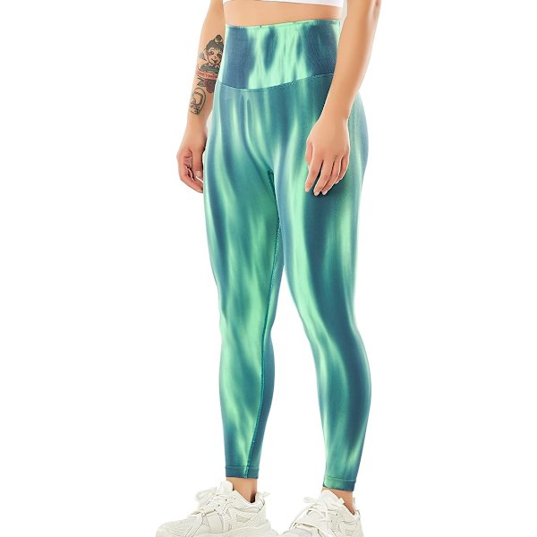 Høy midje yoga bukser Aurora trykt løping trenings leggings Grønn Green L