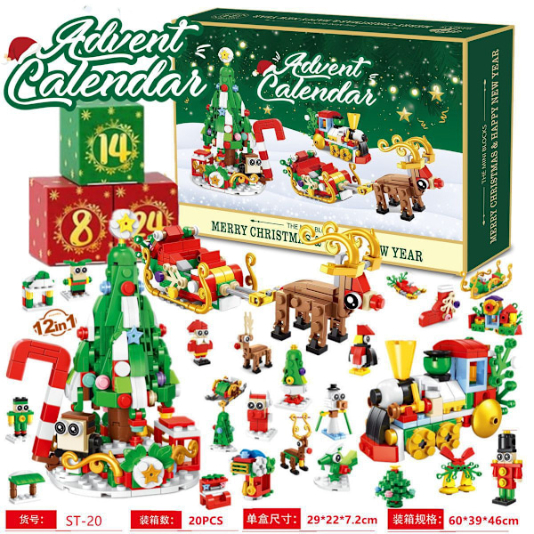 Byggeklosser Julekalender Blind Box Nedtelling 24 Ruter Barn DIY Bil Dinosaurie Byggeklosser Hånddrevet Blind Box GL-87 Snow House and Elk [2024 New]