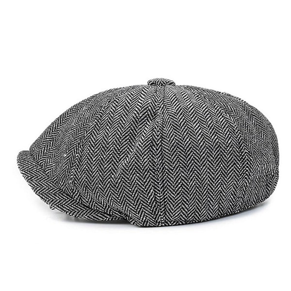Retro Peaky Blinder Hatt Newsboy Platt Keps Herringbone Tweed Baksida grey one-size
