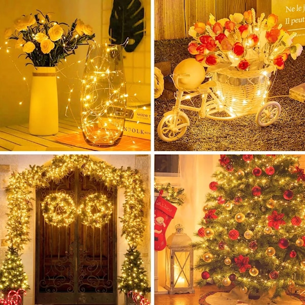 12x Fe-lyskæder, 3M 30LED Mikro Fe-lyskæder, Vandtæt Kobbertråd, Jule Halloween Indendørs/Udendørs Dekoration DIY (Varm Hvid)