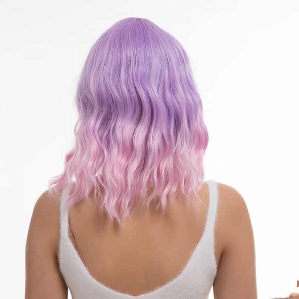 Pink og lilla gradient paryk med pandehår syntetisk cosplay paryk til pige skulderlang paryk til kvinder kostume parykker
