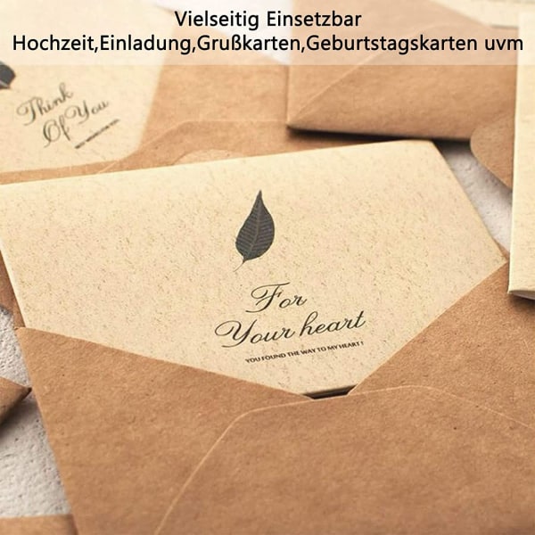 Kraftpapirkonvolutter 100 stk konvolutter for gratulasjonskort invitasjon