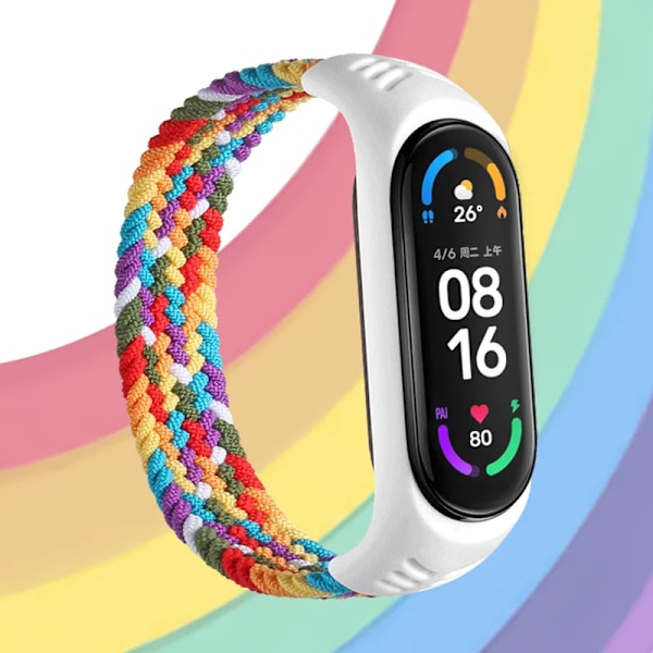 Nylon flettet klokke for xiaomi Mi band 4 3 Rem Solo Loop NFC Klokkearmbånd Damer Smartband Gavebelte Correa Mi band 7 6 5 rød hvit rød hvit red white Mi Band 7 6 5 4 3