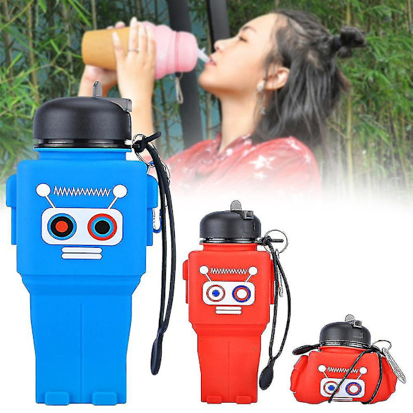 Robotin muotoinen silikoninen vesikuppi, kannettava, helppo puhdistaa, myrkytön silikonipullo Red