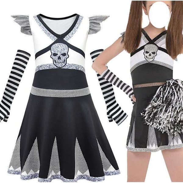 Halloween Cheerleading-uniform for barn med gratis ermecover 120CM