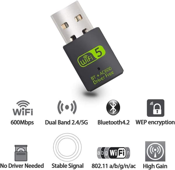 Usb Wifi Bluetooth-adapter, for PC/Laptop/Stasjonær
