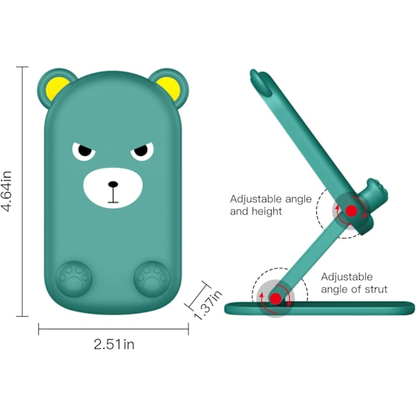 Dubbelt Vikbart Mobiltelefonställ Justerbart Mobiltelefonhållare för Skrivbord Silikonskydd Kompatibelt med iPhone 15 14 13 12 11 Pro Max Green Bear