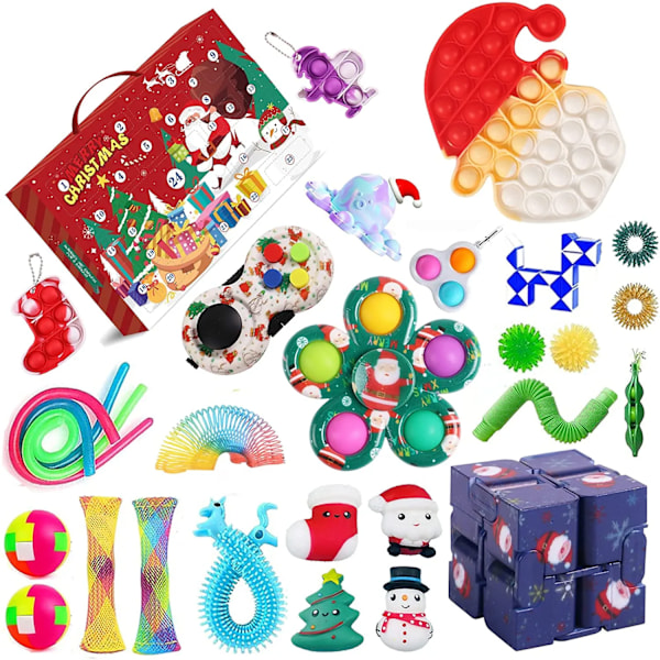 Ny Adventskalender 2021 Jul Leksak för Barn Nedräkningskalender 24 Dagar Jul Leksaker Jul Tryck Bubblor Leksak Pack Present Jul Auburn