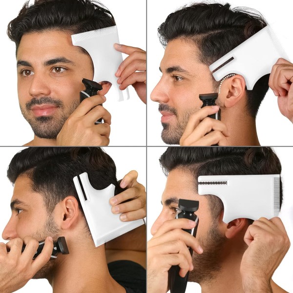 Skägg- och halsringningsguide, verktygssats för hårklippning för män, mall för formning av bockskäggmustasch Wh