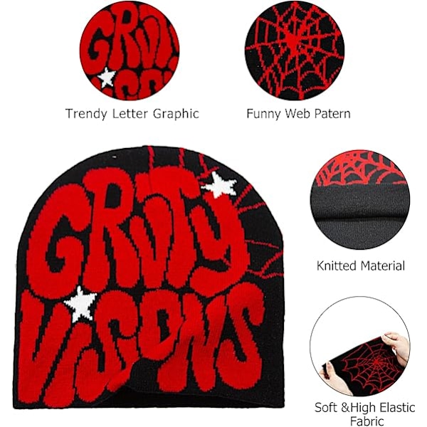 Unisex Beanie Y2K Bokstavmønster - Unisex Stretch Mesh Strikket Beanie Varm Vinter Løs Mønstret Strikket Beanie