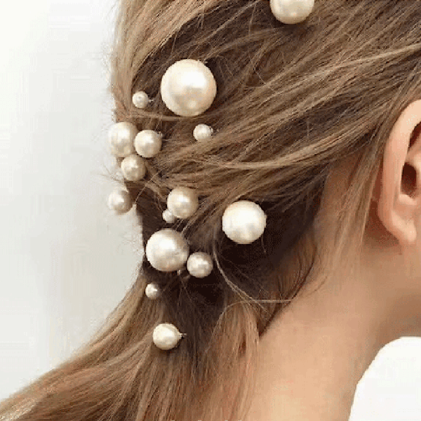 Hårnålar med pärlor U-formade pärlhårnålar för kvinnor flickor bröllopsbal hår smycken accessoarer 20 stycken i en ask White-M