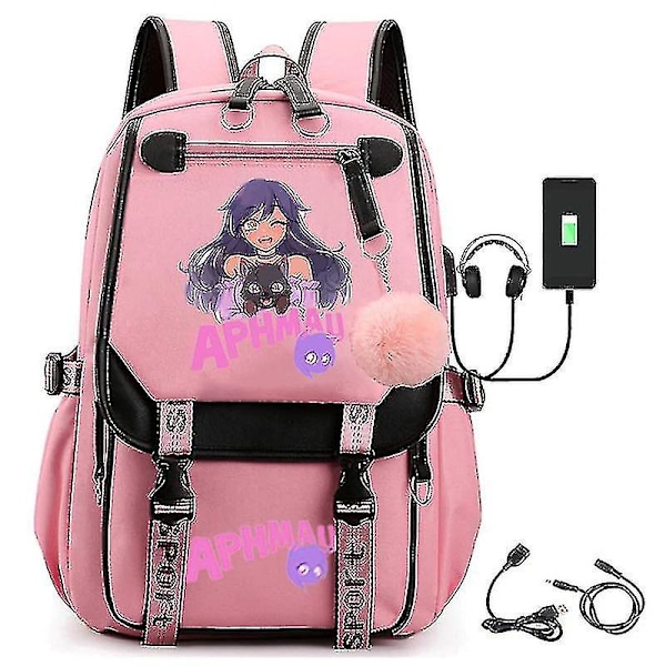 Aphmau Anime Ryggsäck 3d Tryckt Cartoon Oxford Vattentät Full Boll Usb Skolväska Pojkar Flickor Studenter Stor Kapacitet Ryggsäck-yvan