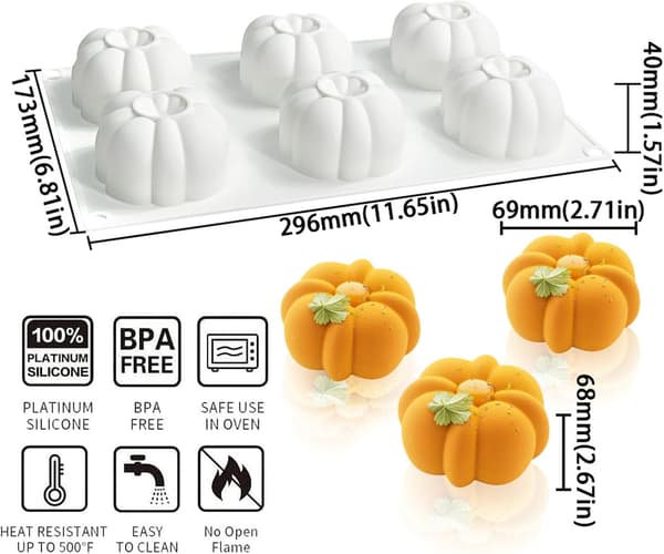 Græskarform - 6 Græskardelsform til kager til dessertkagechokolade gelé efterår halloween bagværk og slik