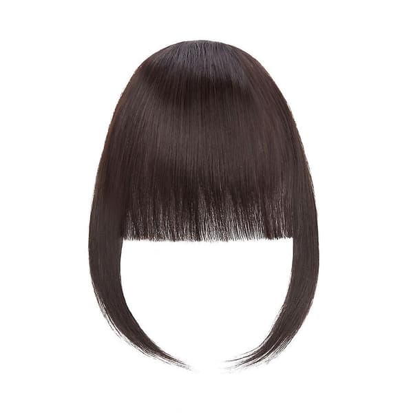 Clip-in Hår Bangs Extensions Fransk Hår Bangs Stilig Hår Bangs Hårdeler mørk brun mørkebrun darkbrown 28cm
