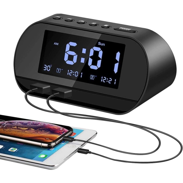 Väckarklockaradio, Digital klocka med FM-radio, Dual USB Cha