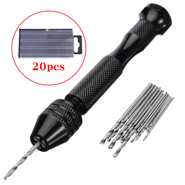 Precision Mini Hand Drill Mini Hand Drill Modell Aluminium Nyckellös Chuck 20 Twist Fräs Cutter Borr 0,3-1,6 mm för DIY Borrning med Väska