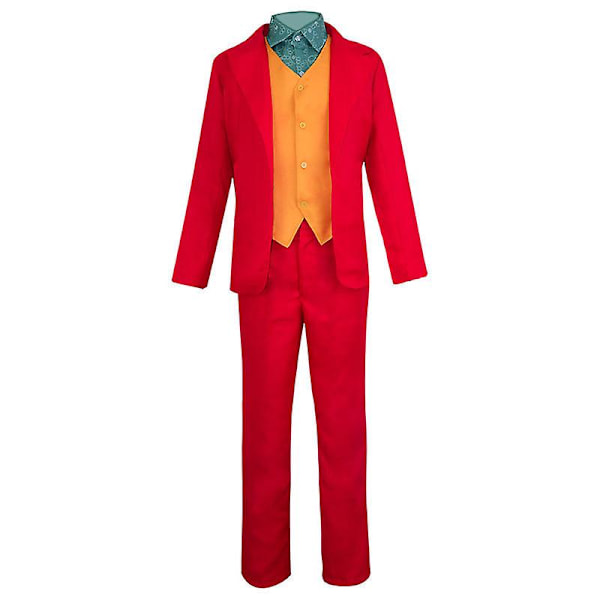 Clown Joker Kostym Röd Kostym Jacka Byxor Skjorta Outfits Halloween Kostymer För Barn Män Karneval Maskerad Fest Joker Cosplay Kostym Suit Kids 110CM