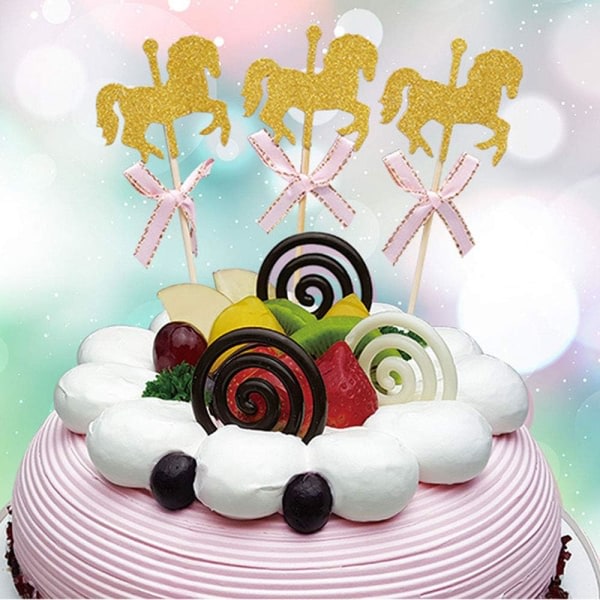 25 delar Cupcake Toppers Horse Princess Cupcake Topper för födelsedagsfest dekoration, bröllop, jubileumstårta dekoration (rosa)