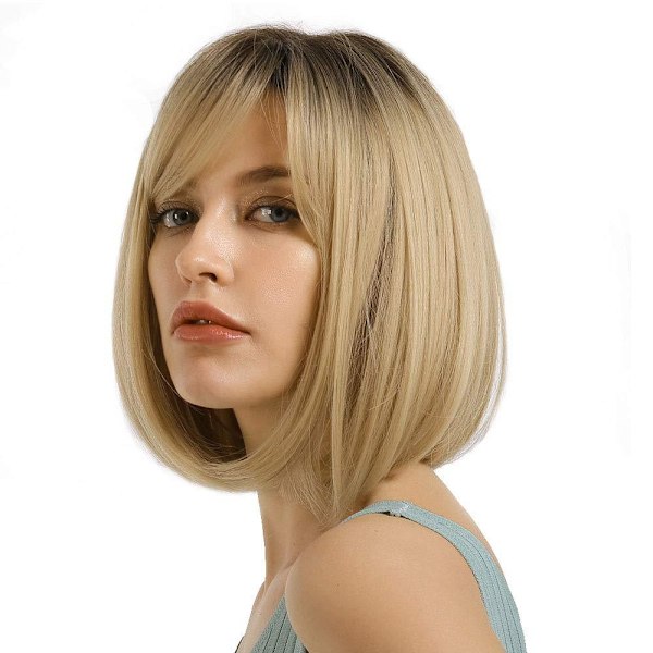 ACY Mörk botten blond peruk vacker lugg kort bob peruk 30 cm värmebeständig syntetisk