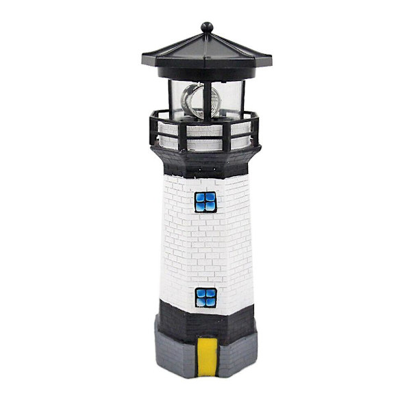 LED Solcellsdriven Fyrtornssensor Beacon Roterande Lampa Staty Trädgård Utomhusbelysning Black