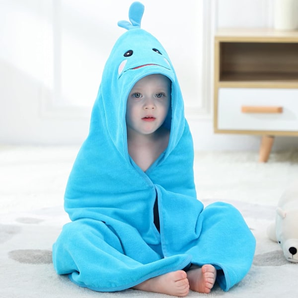 90x90cm, Blå, 0-6 år, Unisex Baby Toddler Kids Animal Hooded Cotton Shower Beach Bath Towel