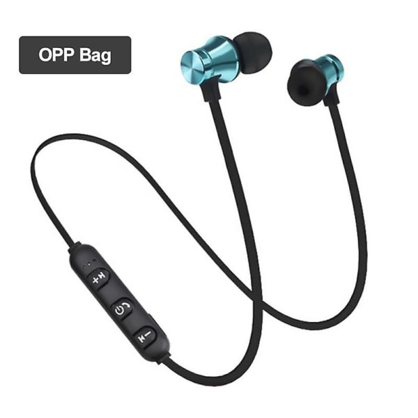 Trådlösa magnetiska Bluetooth hörlurar Handsfree-headset med mikrofonbrusreducerande hörlurar för Huawei Xiaomi Samsung opp bag blue330