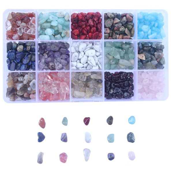 15 Färger Blandade Ädelstenspärlor Oregelbundet Formade Naturliga Chips Kit för DIY Hantverk Armband Hängsmycke Tillverkning