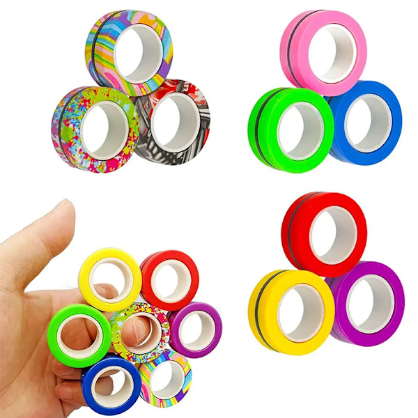 3 stk. Fingerspids Magnetiske Ringe Farverigt Relief Fidget Legetøj Sæt til Voksne Magnet Spinner Anti-stress Lindre Angst Legetøj til Drenge NO.1732
