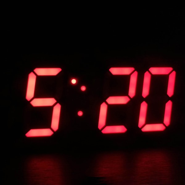 LED veggklokke med digitalt display, glødende nattmodus, justerbar elektronisk bordklokke, veggklokke, dekorasjon, stue, LED-klokke [dB} Red