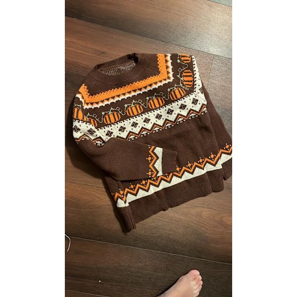Halloween tröja Boho pumpa stickade tröjor dam kaffe extra stor medium