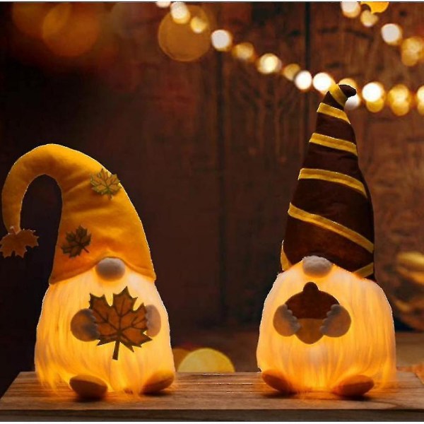 HHL Efterårs Gnomes Plys Med Led Lys, Thanksgiving Dekoration 2stk