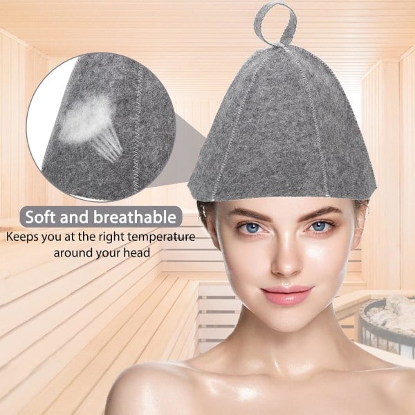 3 stk. Filt Sauna Hatter, Badehette, Hodebeskyttelse, Absorberende Saunahatt for Sauna, Dusj, Baderom, Dampbadstue A 3st