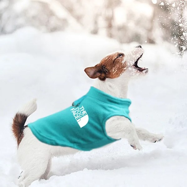 Vinter Utendørs Hundeklær Fleece Hundevest Jakke for Små og Mellomstore Hunder Fransk Bulldog Valp Hund Kattklær med Draggring Blå Lake blue L