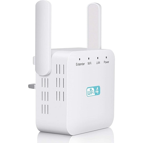 WiFi Extender Booster 300Mbps WiFi Booster 2,4GHz High Speed WiFi Booster Range Extender med 2 antenner, Plug and Play, US Plug-00A