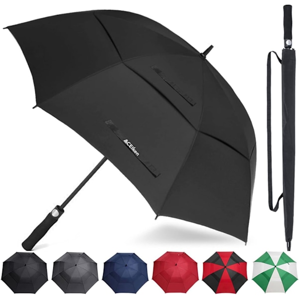 Golfparaply Vindtätt 157 cm, Dubbel Takventilation, Automatisk Öppning, Överdimensionerad, Solskydd Ultra Regn- och Vindtätt Käpp paraply