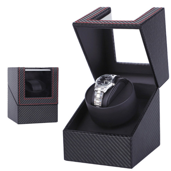 Automatisk klocklåda Enkelklocka PU-läderklocka med motorbatterilåda eller nätverk för automatisk watch (watch ingår ej) Svarta röda sömmar