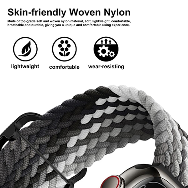 Justerbart vävt nylonarmband för iWatch (42/44/45mm, Gradient Svart)